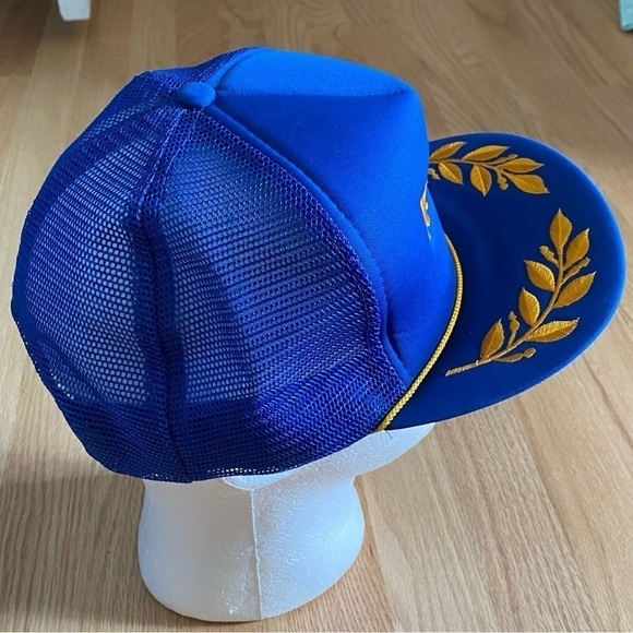 Vintage KONA Trucker Mesh Snap Back Hat Blue Gold Hawaii Gold Leaf Lapel - Picture 2 of 10